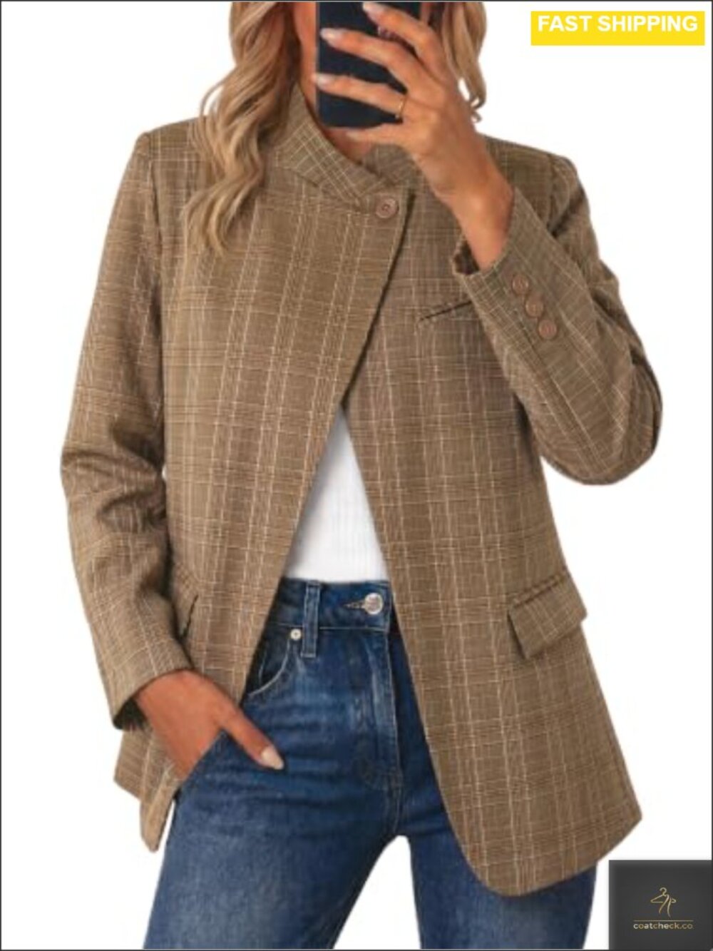 Women Plaid Blazer Business Casual Open Front Suit Jacket